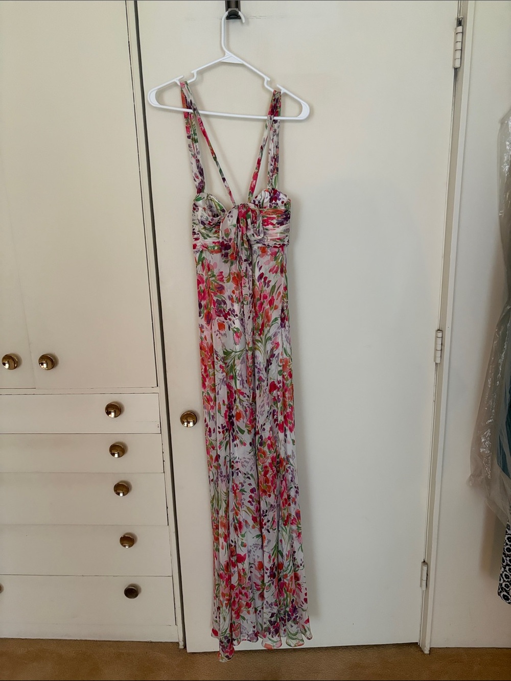 Donna Ricco White Floral Maxi Dress with Pink, Green & Purple - Picture 3 of 5